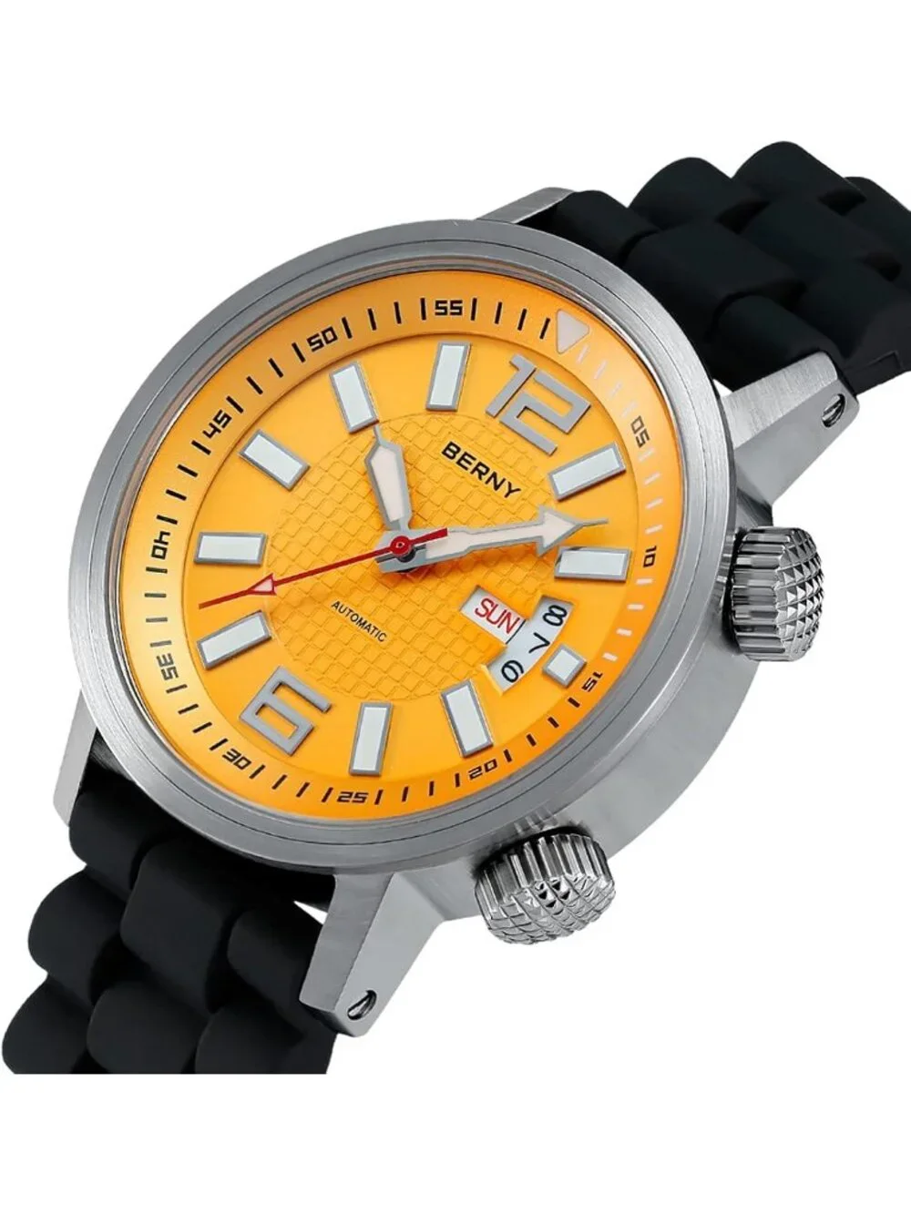 Men's Yellow Automatic Dive Waterproof Mechanical Movement Silicone Band Watches
